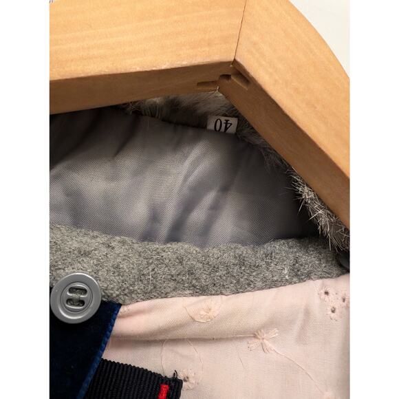 Femme by Michele R 100% Fur Rabbit Trim Double-Breasted Peacoat Gray Lined Cozy - Picture 4 of 9